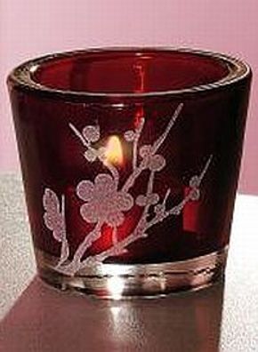 Teelichthalter Glas rotbraun mit Dekor gemütliche Herbst Deko