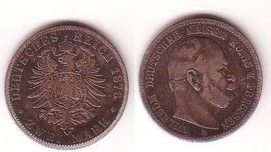 B/ 2 Mark Silbermünze Preussen Wilhelm I. 1876 B