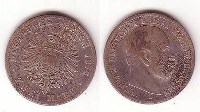 C/ 2 Mark Silbermünze Preussen Wilhelm I. 1876 B
