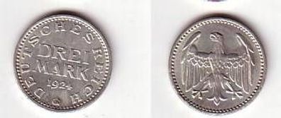 Silber Münze 3 Mark Weimarer Republik 1924 G