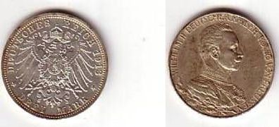 3 Mark Silber Münze Preussen Kaiser Wilhelm II 1913 A