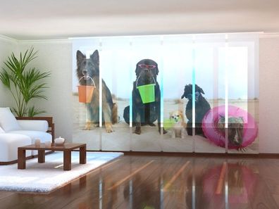 Fotogardine Hunde am Strand, Schiebevorhang mit Motiv, Flächenvorhang, auf Maß
