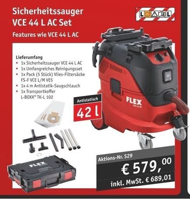Flex Staubsauger VCE 44 L AC-Kit m. Reinigungsset + Vliesfilter (Aktion) #471.208