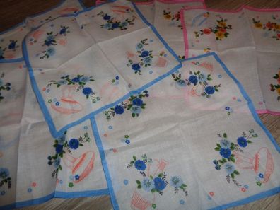 6 bunte Taschentücher mit Blumenmotiv-China