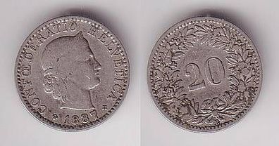 20 Rappen Nickel Münze Schweiz 1887 ss