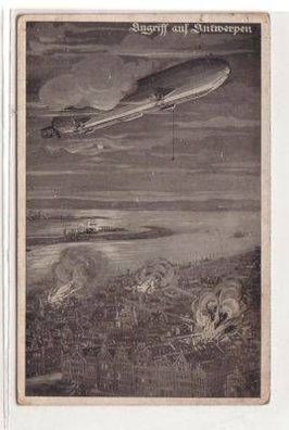45756 Feldpost Ak Zeppelin Angriff auf Antwerpen 1915