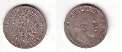 2 Mark Silbermünze Preussen Wilhelm I. 1876 A