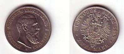 2 Mark Silber Münze Preussen Kaiser Friedrich 1888 A