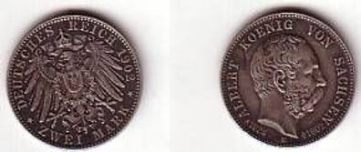 2 Mark Silber Münze Sachsen König Albert 1902 auf den Tod