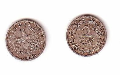 2 Mark Silber Münze Weimarer Republik 1931 D