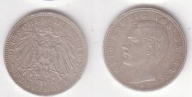 5 Mark Silber Münze Bayern König Otto 1907 D
