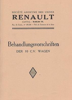 Bedienungsanleitung Renault 10 CV, Auto, PKW, OPldtimer, Klassiker