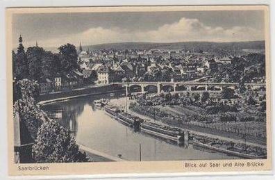 46828 Ak Saarbrücken Blick auf Saar und alte Brücke 1930