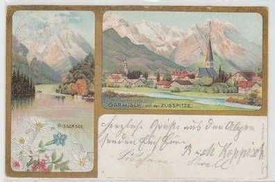 38944 Ak Garmisch mit der Zugspitze Rissersee 1900