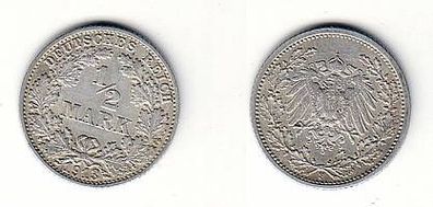 1/2 Mark Silber Münze Kaiserreich 1913 F