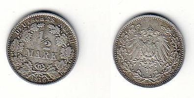 1/2 Mark Silber Münze Kaiserreich 1916 E