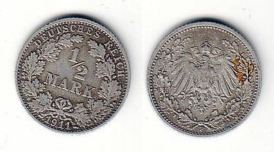 1/2 Mark Silber Münze Kaiserreich 1911 F