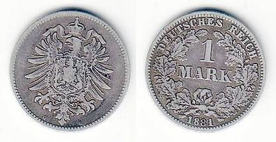 1 Mark Silber Münze Kaiserreich 1881 G alter Adler
