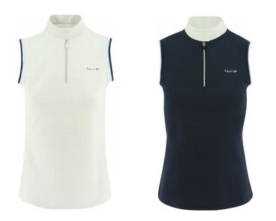 Equit`M Damen Polo Shirt ärmellos, Turniershirt Turnierbluse Mesh weiß blau