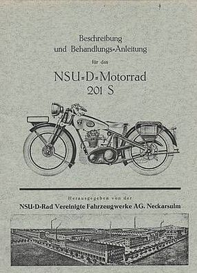 Bedienungsanleitung NSU 201 S, 200 ccm , 4 Takt 8 PS OHV Motor, Motorrad