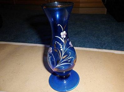 blaue Vase mit Handmalerei-sehr schön