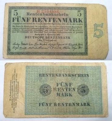 Banknote 5 Rentenmark 1.11.1923 Ro. Nr.156 b