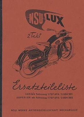 Ersatzteileliste NSU Lux und Superlux 2 Tackt, Motorrad, Zweirad, Oldtimer