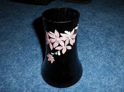 schwarze Vase handbemalt mit Preisauszeichnung---DDR