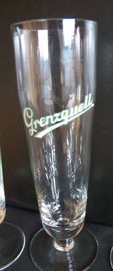 8 Gläser Glas Pilsglas von Grenzquell (grün/ weiße Schrift)ca. 19 cm hoch