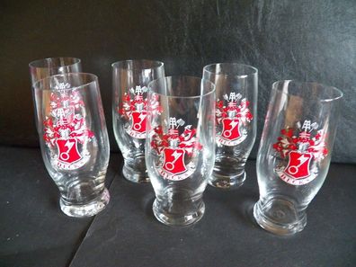6 Gläser Glas Bierglas von Beck´s/ großes rotes Wappen