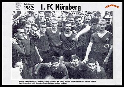 1 FC Nürnberg DFB Pokalsieger 1962 Mannschaftskarte