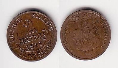 2 Centimes Kupfer Münze Frankreich 1911