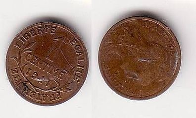 1 Centime Kupfer Münze Frankreich 1911