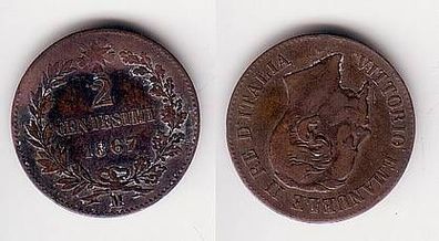 2 Centesimi Kupfer Münze Italien 1867 M