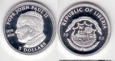 5 Dollar Silber Münze Liberia Pabst Johannes Paul II, 2003