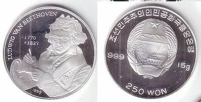 250 Won Silber Münze Volksrepublik Korea Ludwig van Beethoven 1999