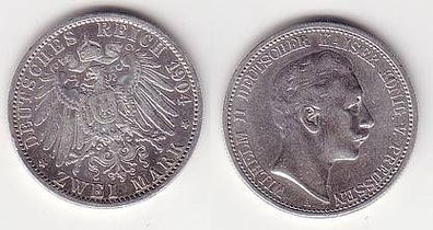 2 Mark Silber Münze Preussen Wilhelm II 1904 A