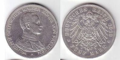 5 Mark Silbermünze Preussen Kaiser Wilhelm II 1913 A in Uniform