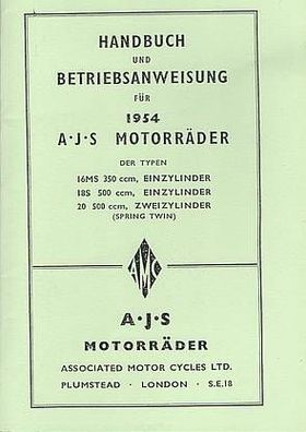Betriebsanweisung AJS Motorräder 16MS, 18 S , 350 ccm, Einzylinder