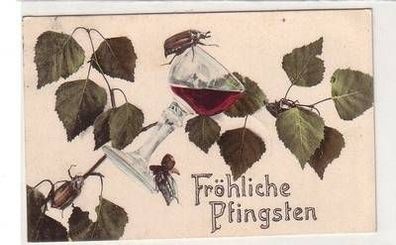 19067 Fröhliche Pfingsten Ak Maikäfer mit Weinglas 1905