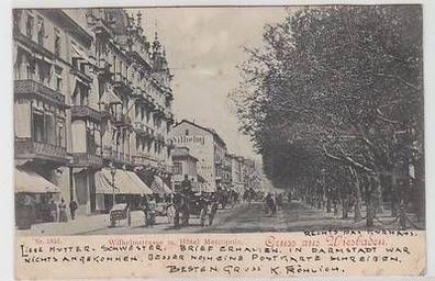50622 Ak Gruß aus Wiesbaden Wilhelmstraße mit Hotel Metropole 1899