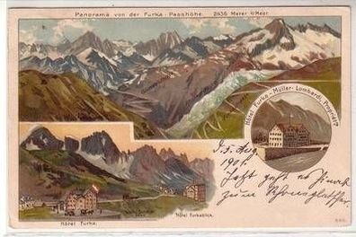 49486 Ak Lithographie Panorama von der Furka Passhöhe 1901