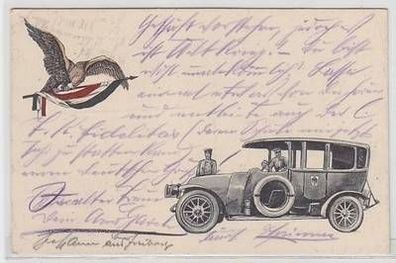 26420 Feldpost Ak Patriotika Adler mit Fahne über Militär Automobil 1915