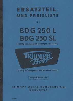 Ersatzteilliste Triumph BDG 250 L, BDG 250 S, Motorrad, Zweirad, Oldtimer, Klassiker