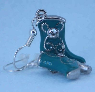 1 Paar Ohrhänger Ohrringe Ohrstecker mit Ohrhaken Stiefel Emaille Strass Western Blau