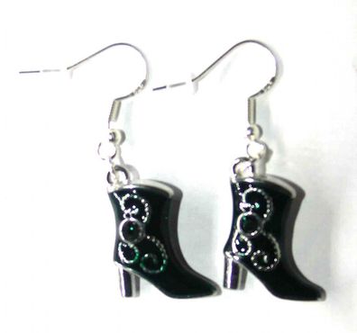 1 Paar Ohrhänger Ohrringe mit Ohrhaken Stiefel Emaille Western Strass Schwarz-Grün