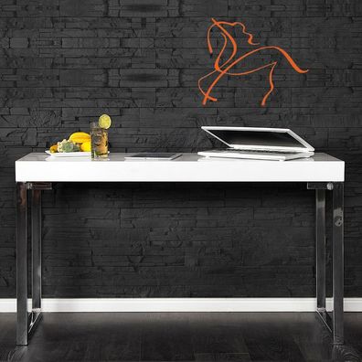 cagü: Design Retro Lounge Schreibtisch Laptoptisch [PRINCETON] Weiss Hochglanz 120cm