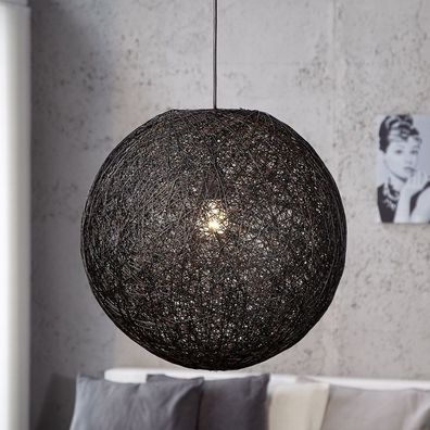 cagü: Design Retro Hängelampe Deckenlampe [KOKON] Schwarz aus Hanf Geflecht 35cm Ø