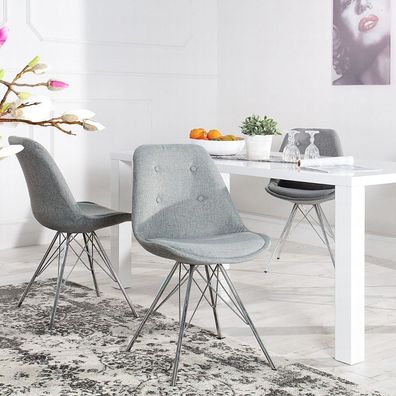 cagü Design Retro Stuhl [GÖTEBORG] Grau mit Knöpfen Strukturstoff Skandinavische STIL