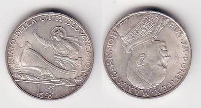 5 Lire Silber Münze Vatikan Pabst Maximus 1940 vz+
